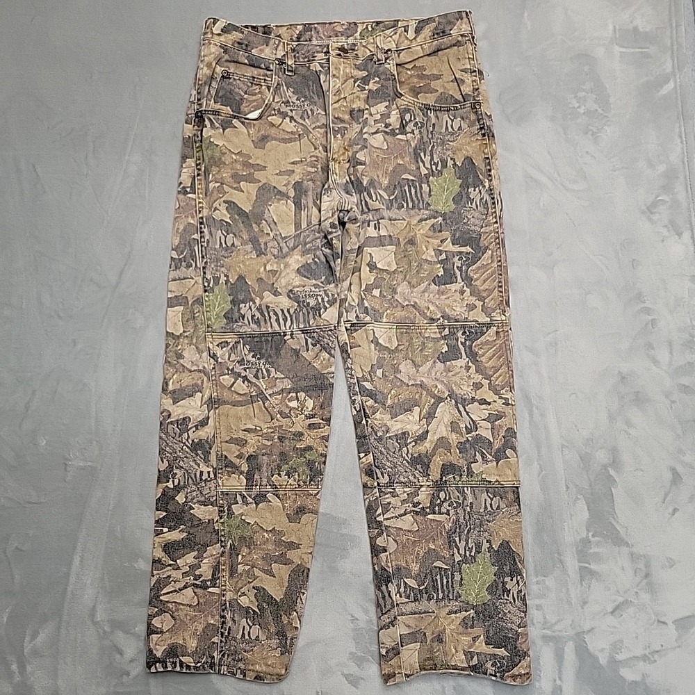 Wrangler Jeans Mens 36x30 Camo Mossy Oak Forest Floor Double Knee Hunting